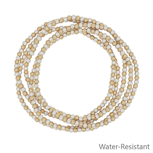 Set of 5 Small 3mm Gold and Silver Beaded Stretch Bracelets, Great for Layering!