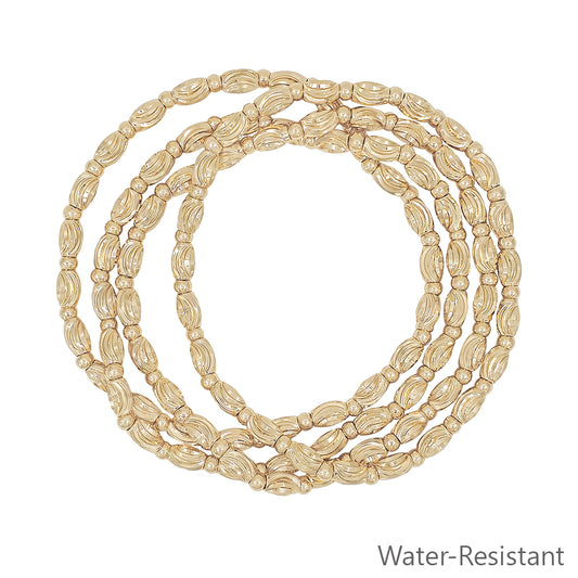 Set of 4 Textured Gold Oval Beaded Stretch Bracelets