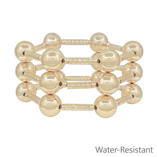 Water Resistant Set of 3 Gold Tube with 14MM Beaded Bracelet Set