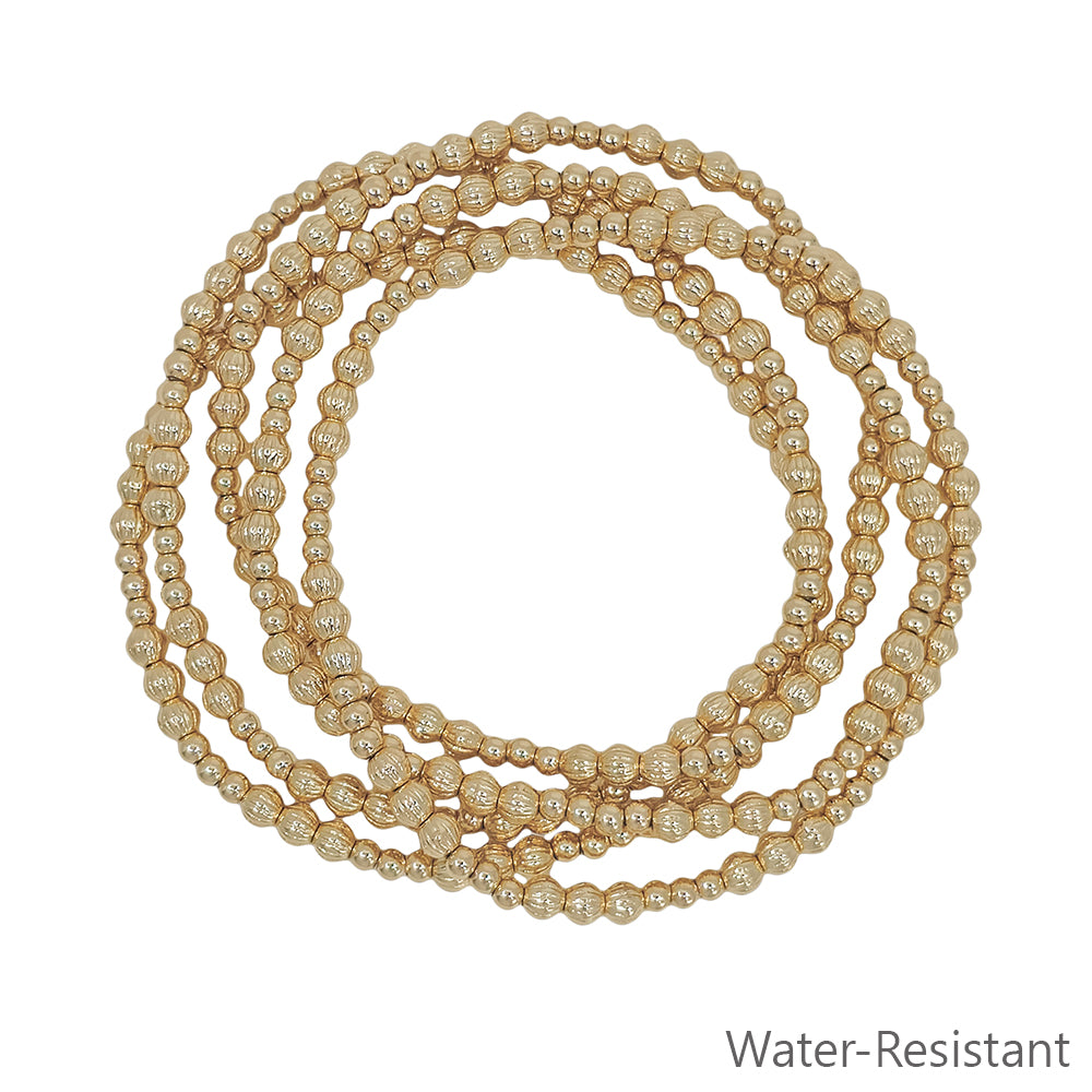 Water Resistant Set of 5 4MM and 3MM Beaded Stretch Bracelets