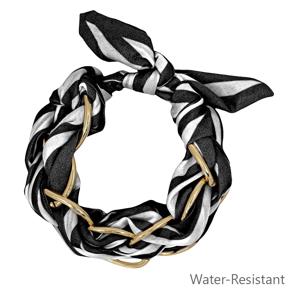 Water resistant Black and White Threaded with Gold Chain Tie Bracelet