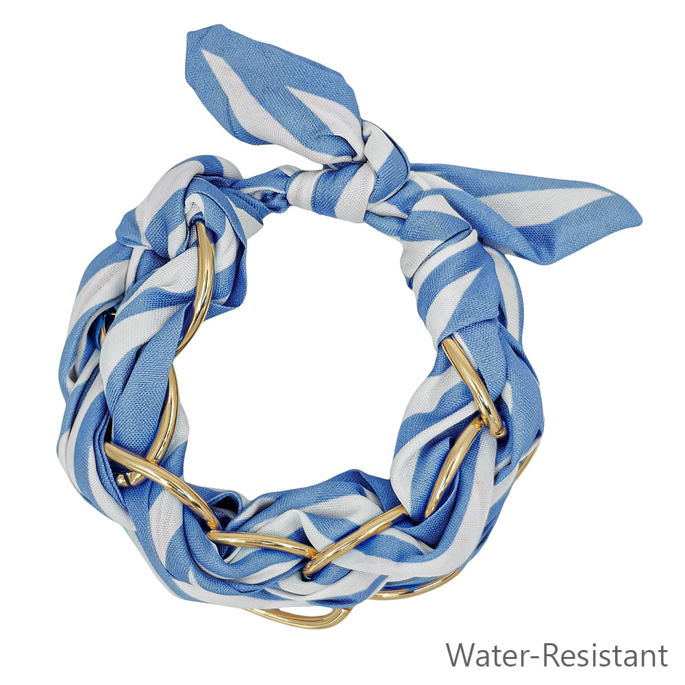 Water resistant Blue and White Threaded with Gold Chain Tie Bracelet