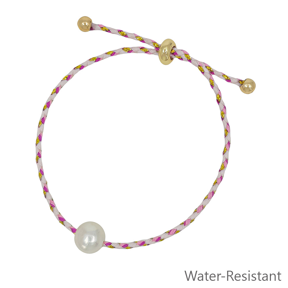 Pink and Cream Pull String Threaded with Freshwater Pearl Bracelet