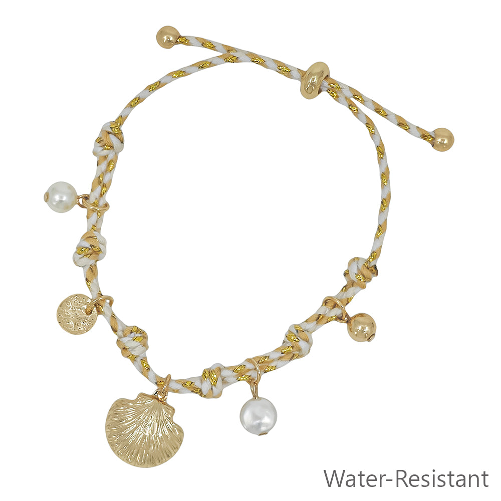 Natural and Cream Pull String Threaded with Sea Life Charms Bracelet