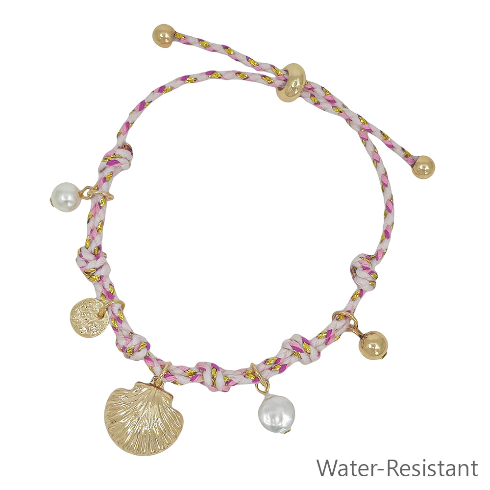 Natural and Pink Pull String Threaded with Sea Life Charms Bracelet