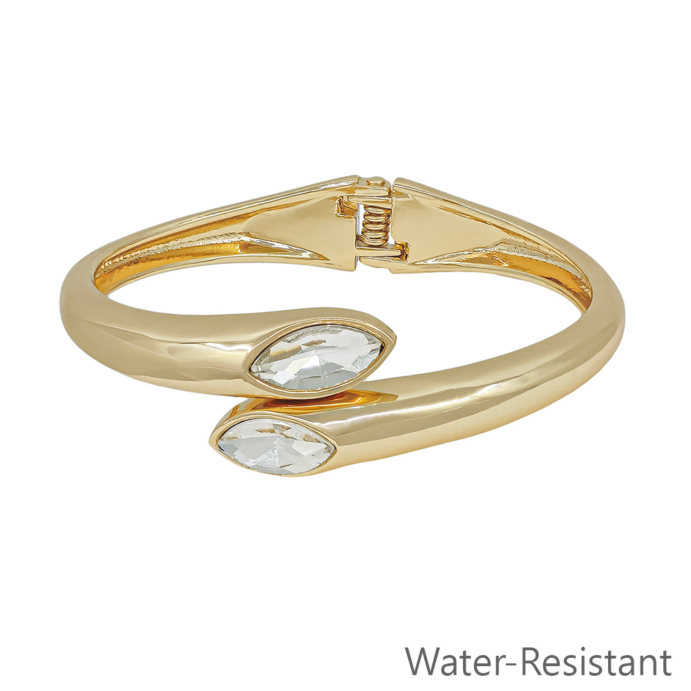 Water resistant Gold Chunky Hinged Bracelet with Pointed Crystal Accents