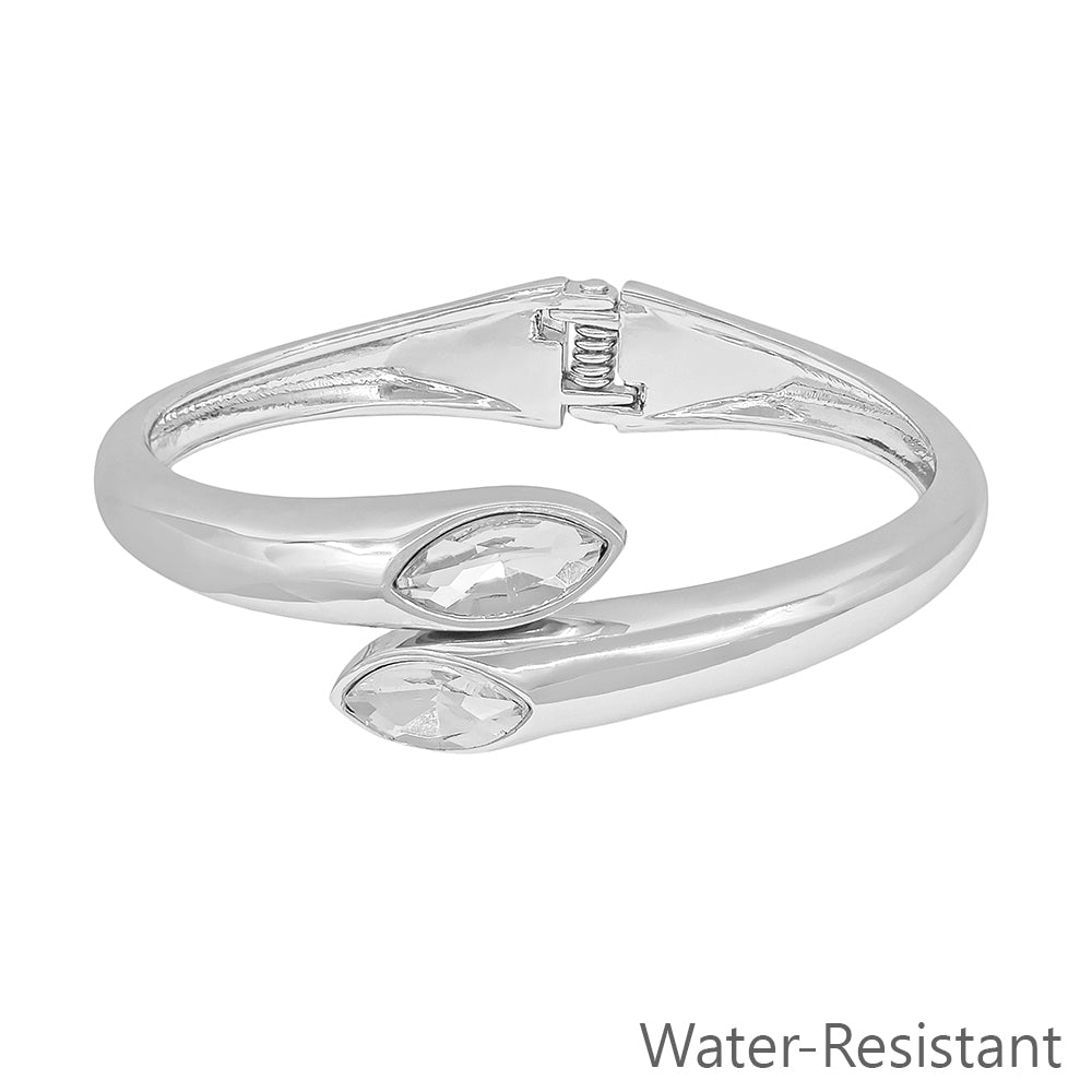 Water resistant Silver Chunky Hinged Bracelet with Pointed Crystal Accents