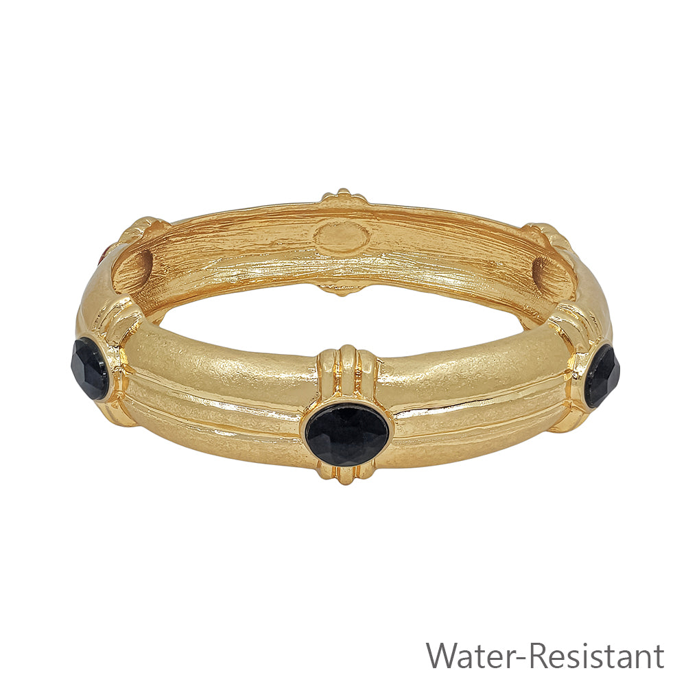 Water resistant Gold Hammered Elegant 16MM Wide with Black Crystal Accents Bangle