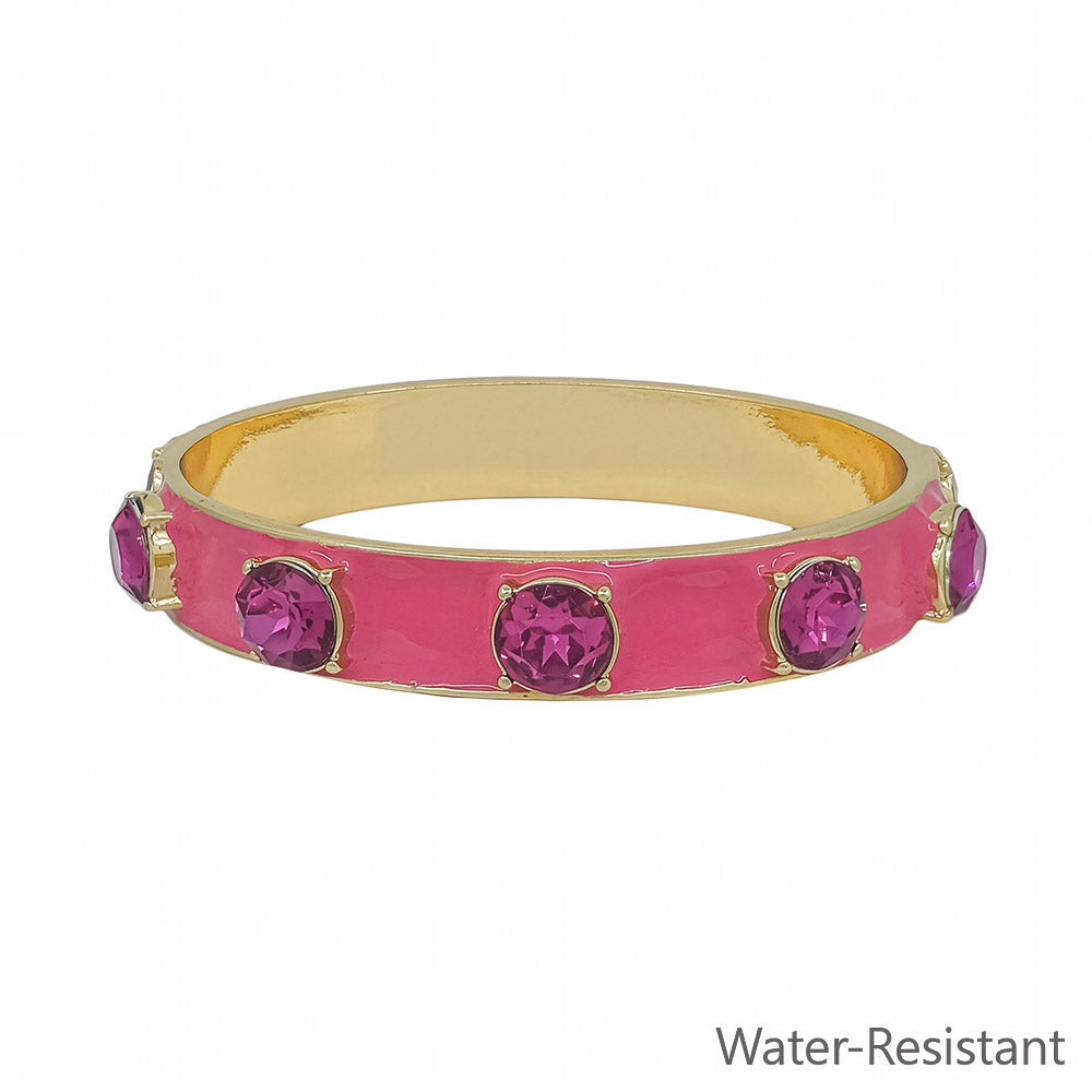 Water Resistant 12MM Hot Pink Epoxy and Gold Bangle Bracelet