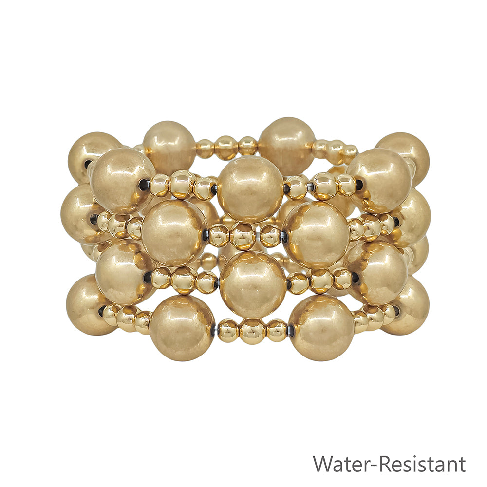 Water Resistant 12MM Gold Ball Beaded Set of 4 Stretch Bracelet