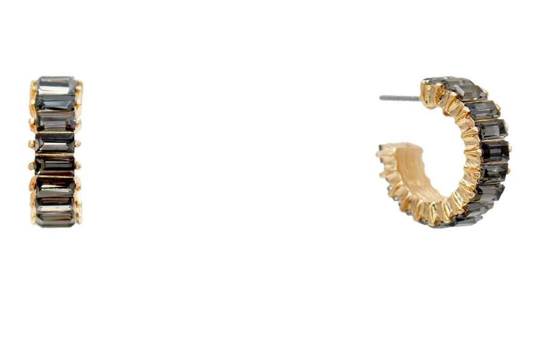 Black Diamond Crystal Baguette .75" Huggie Earring