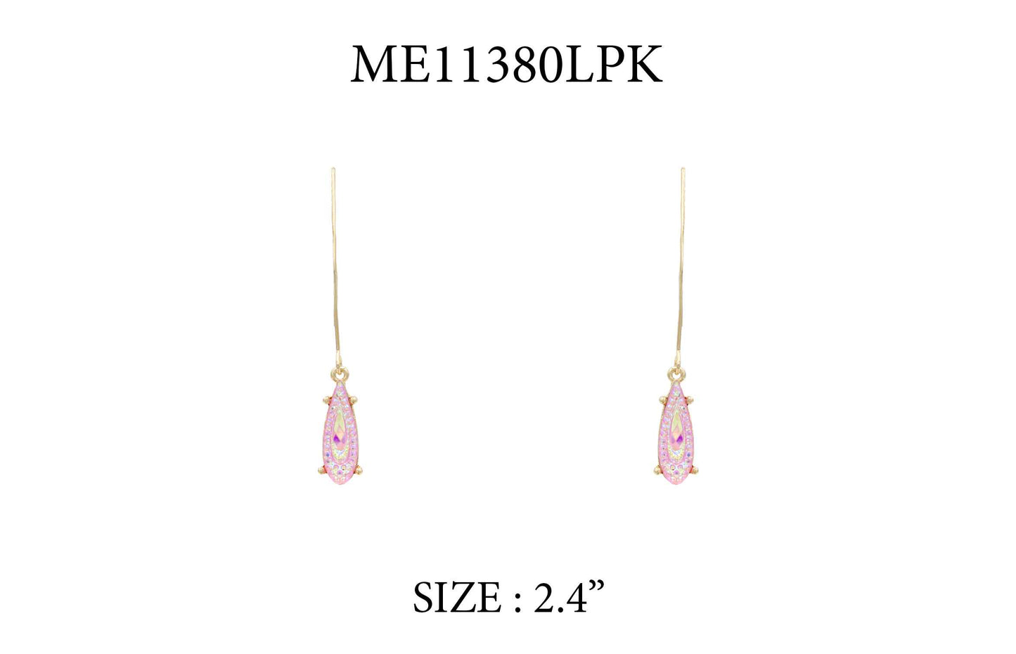 Gold Fishhook Teardrop with Pink Crystal Teardrop 2.5" Earring