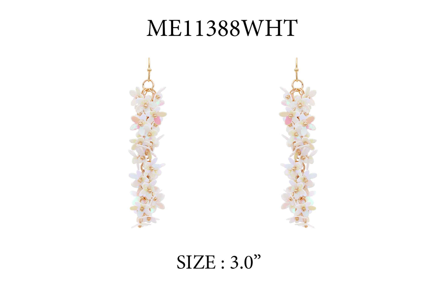 White Flower Sequin Falling 3" Earring