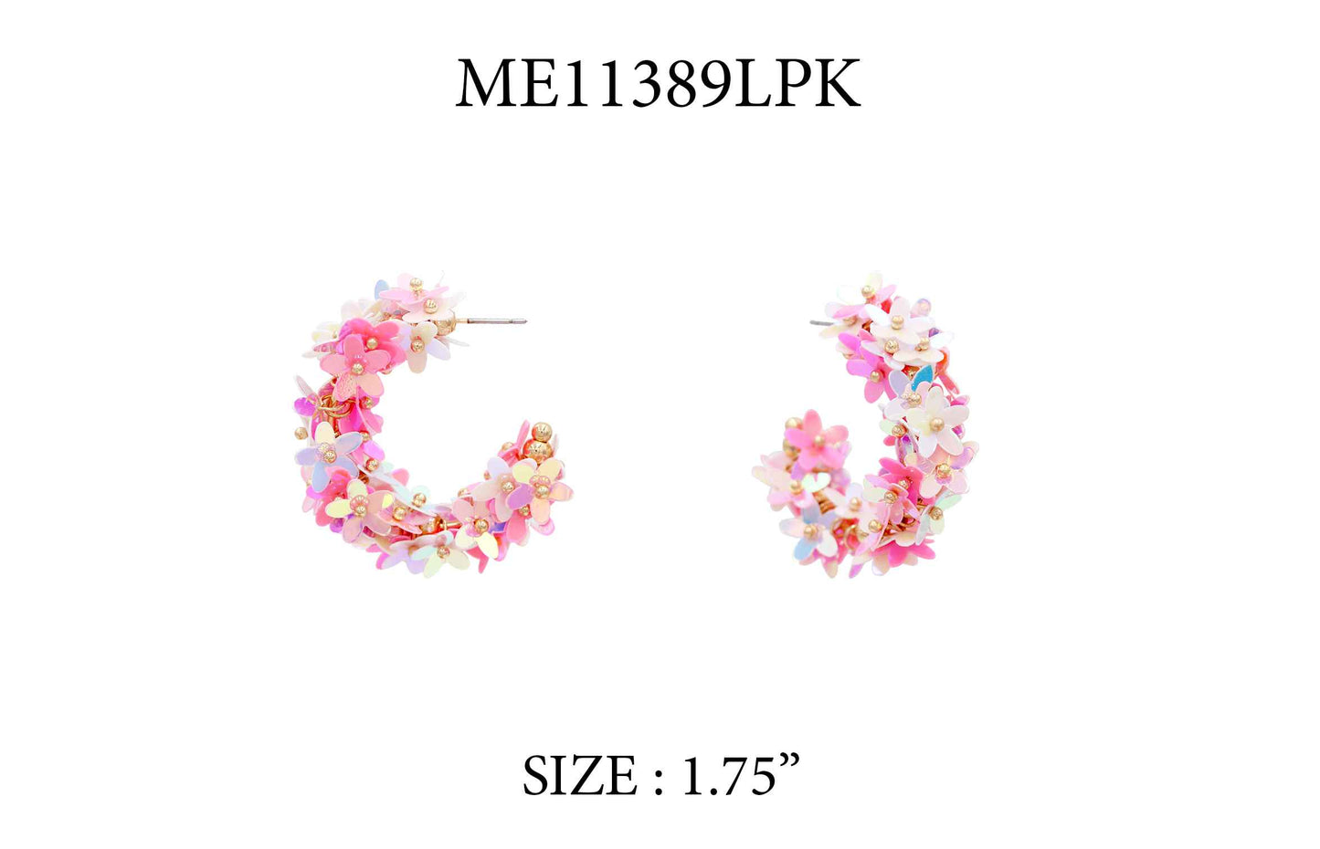 Pink Flower Sequin Hoop 1.75" Earring
