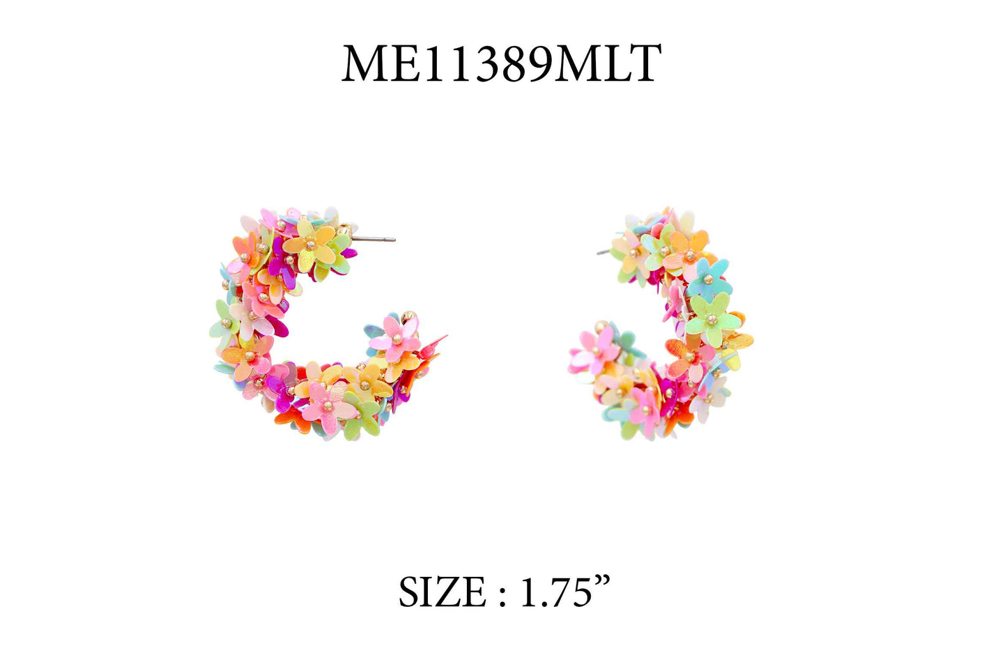 Multi Flower Sequin Hoop 1.75" Earring