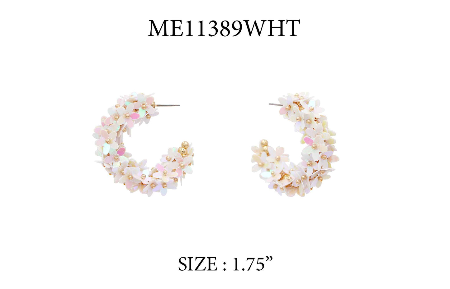 White Flower Sequin Hoop 1.75" Earring