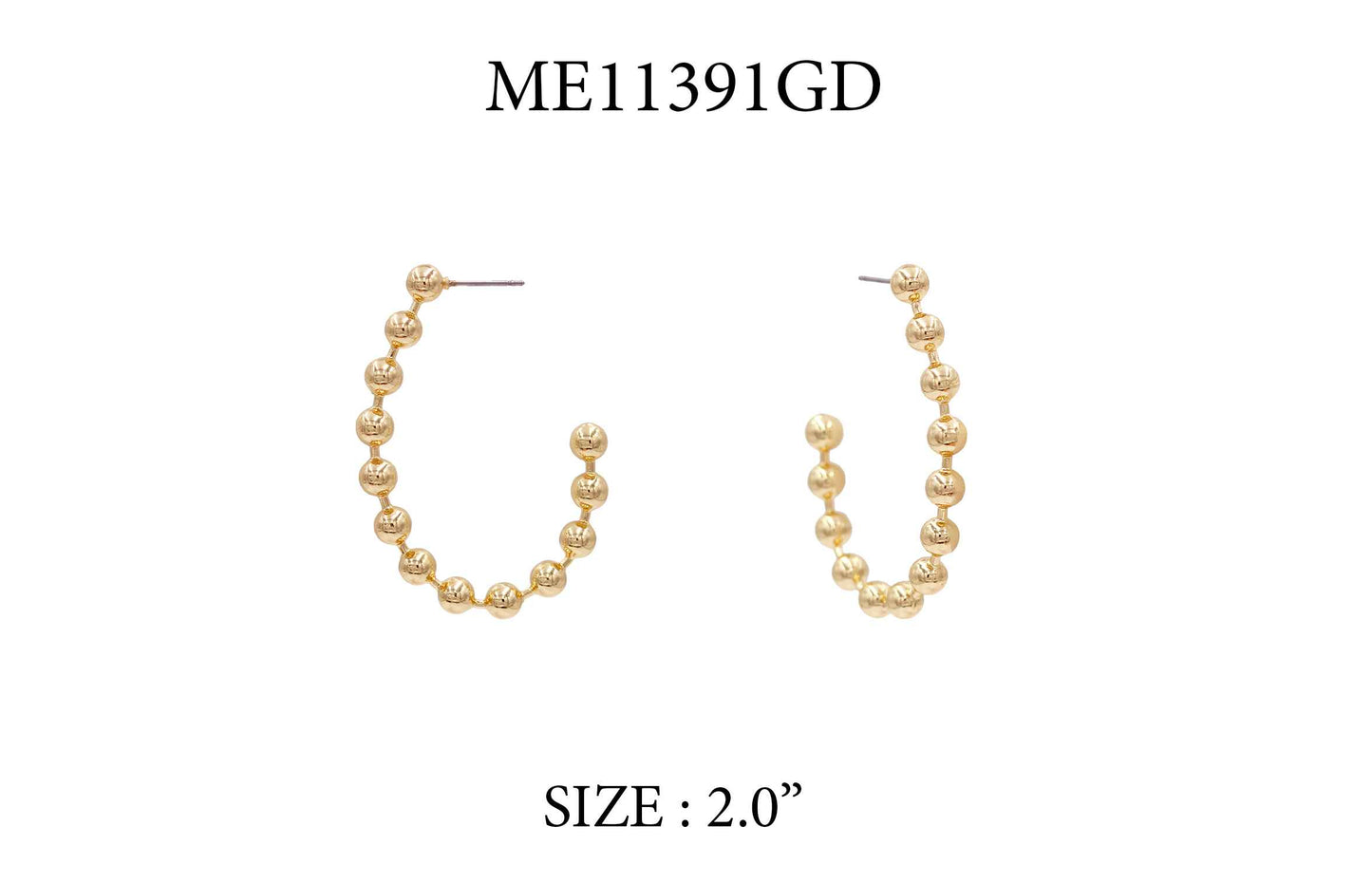 Gold Ball Chain Oval Hoop 2" Earring