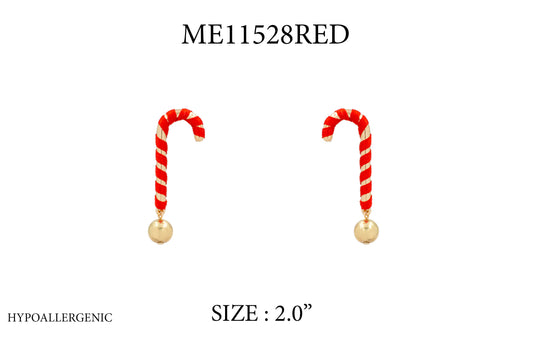 Christmas Candy Cane with Red Wrapping 2" Earrings