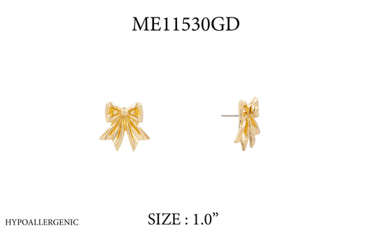 Gold Metal 1" Bow Stud Earring
