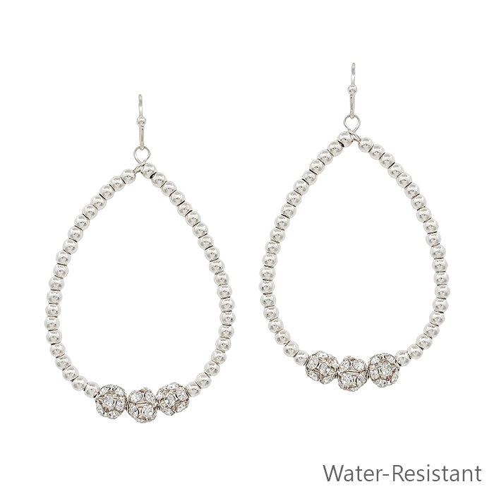 Water Resistant Beaded Silver Hoop with Pave Beaded Accent 2" Earring