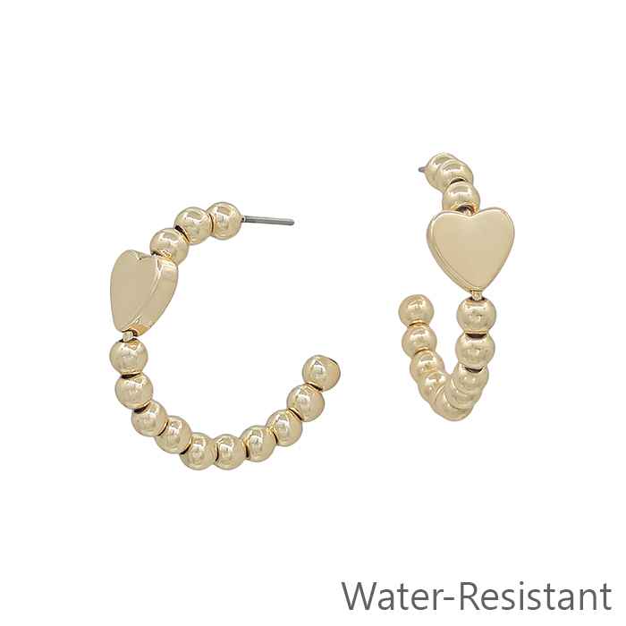 Water Resistant 1" Beaded Hoop with Gold Heart Accent