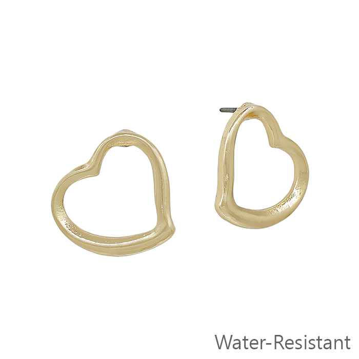 Water Resistant Open Gold Small Heart Stud Earring