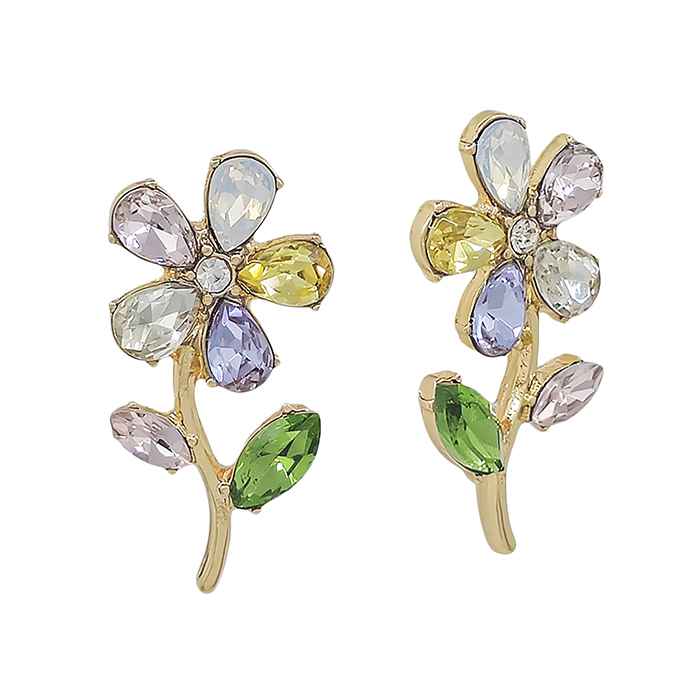 Light Multi Crystal Flower 1" Stud Earring