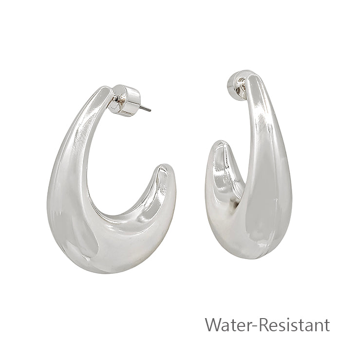 Water Resistant Silver Thick Teardrop 1.5" Earring