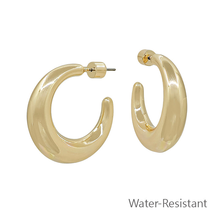 Water Resistant Gold Thick Hoop 1" Earring