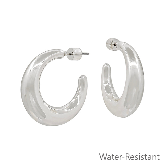 Water Resistant Silver Thick Hoop 1" Earring