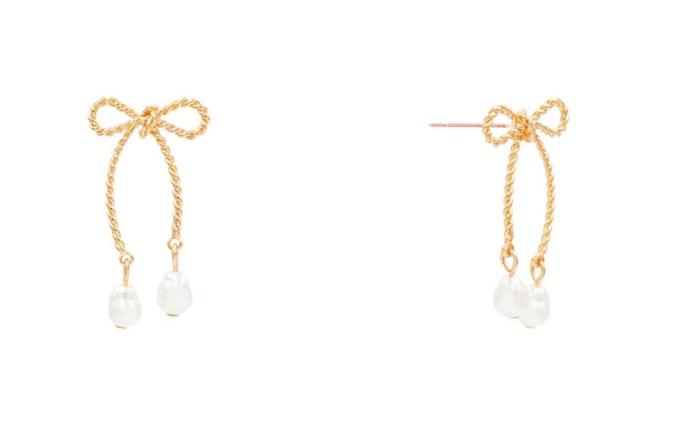 Textured Rope and Pearl Bow 1.5" Earring