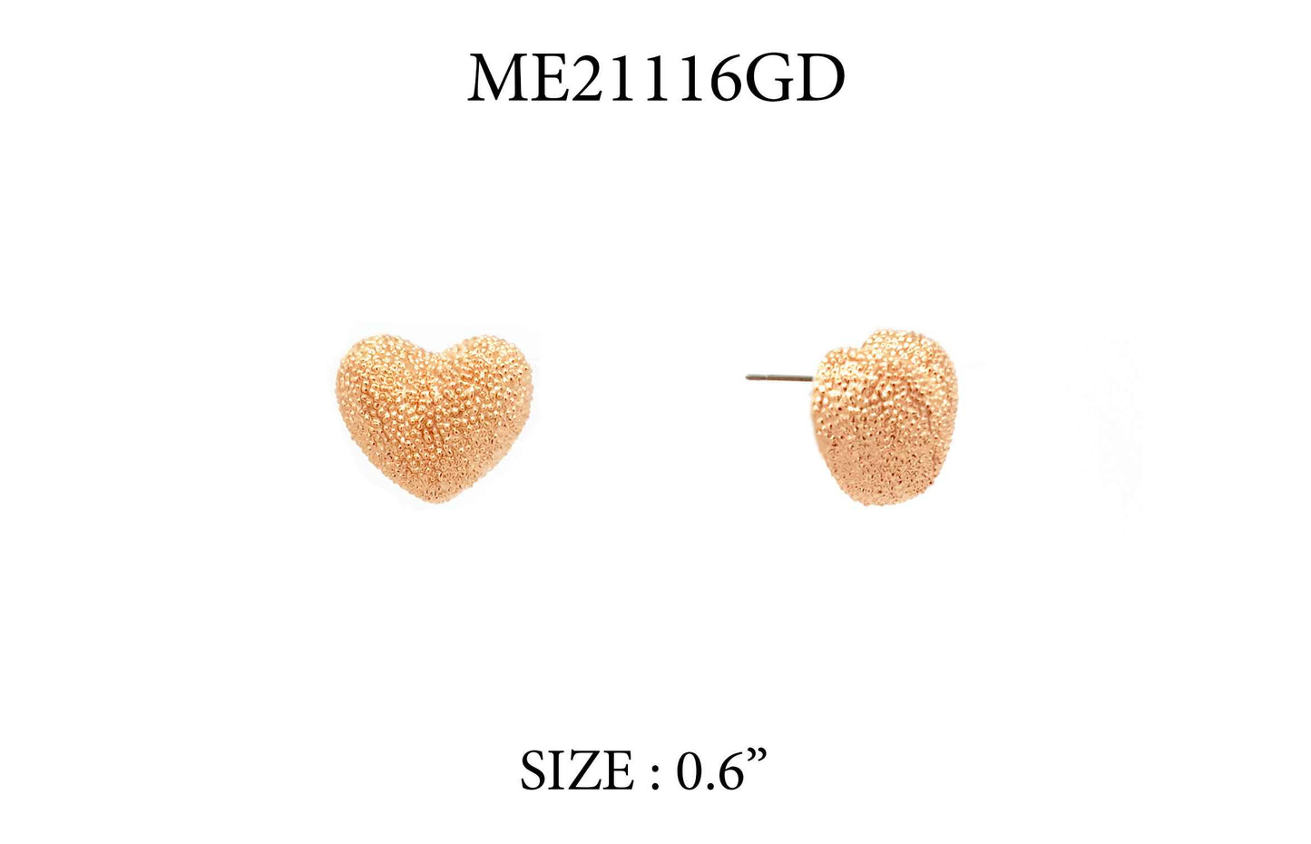 Gold Textured Brass Heart .6" Stud Earring