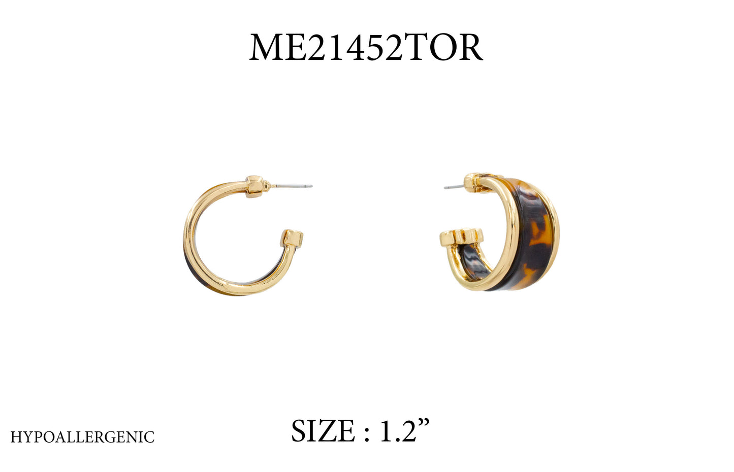 Gold Outlined with Brown Tortoise Acrylic 1.2" Hoop Earring