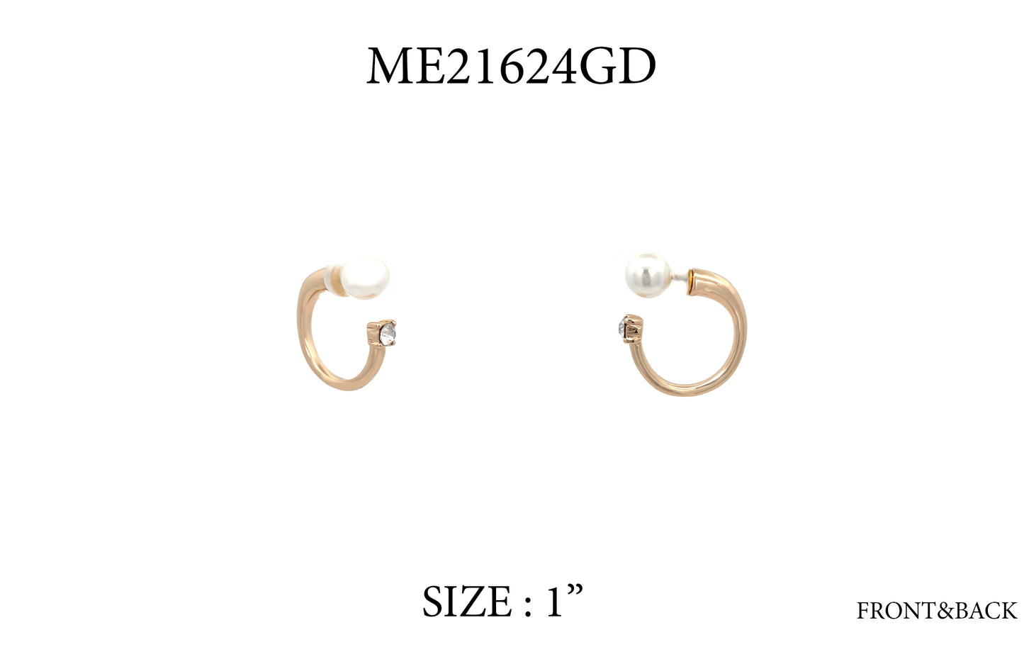 Gold 1" Hoop with Crystal Accent and Pearl Studded Earring Back