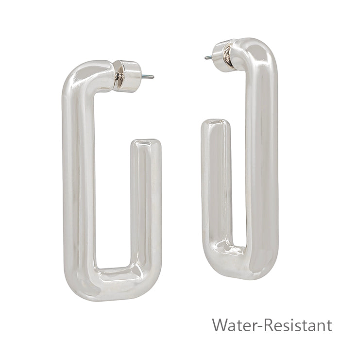 Water Resistant Silver Squared 1.5" Hoop Earring