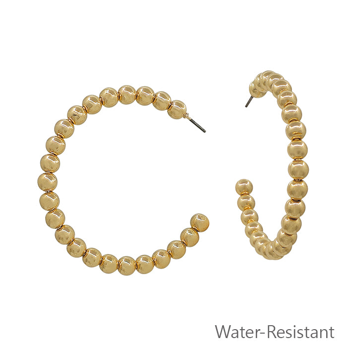 Water Resistant 2" 5MM Gold Beaded Hoop Earring