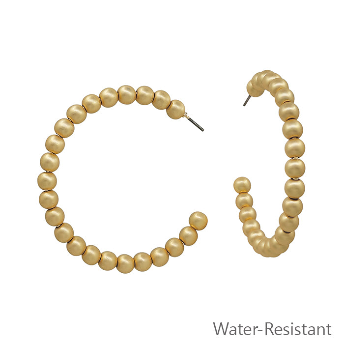 Water Resistant 2" 5MM Matte Gold Beaded Hoop Earring