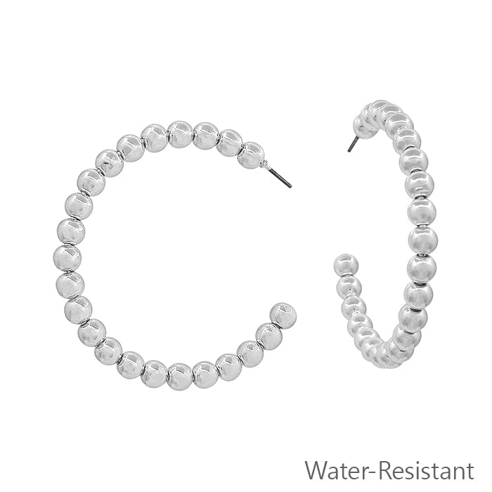 Water Resistant 2" 5MM Silver Beaded Hoop Earring