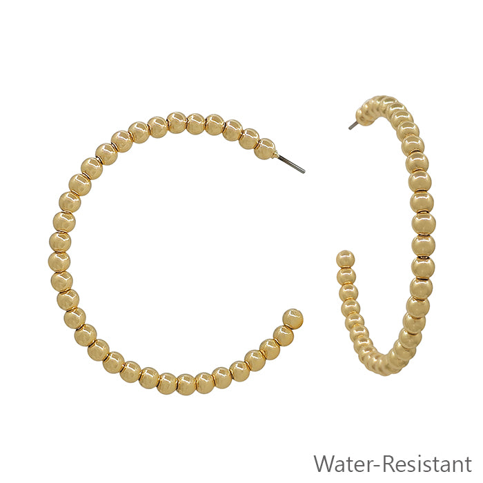 Water Resistant 2" 4MM Gold Beaded Hoop Earring
