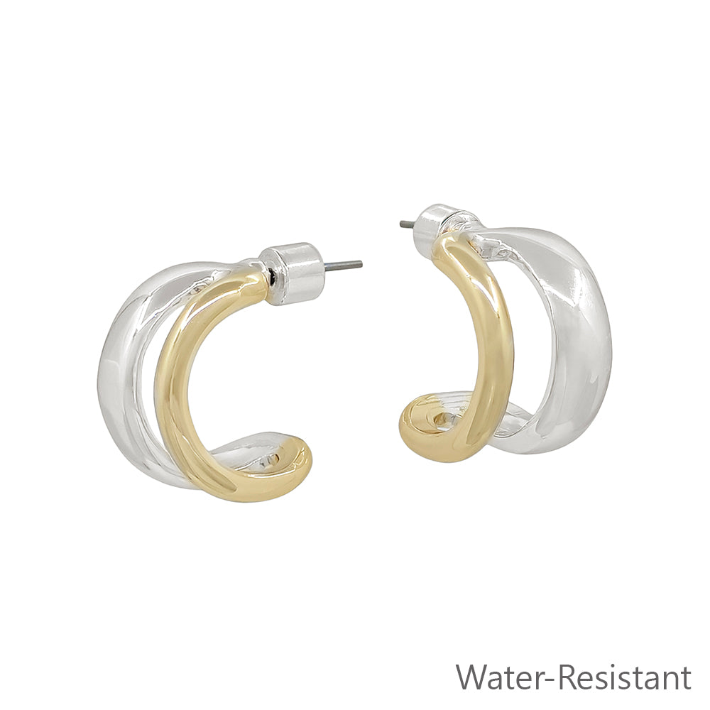 Water Resistant Gold and Silver Open Double Layered .75" Huggie Hoop Earring