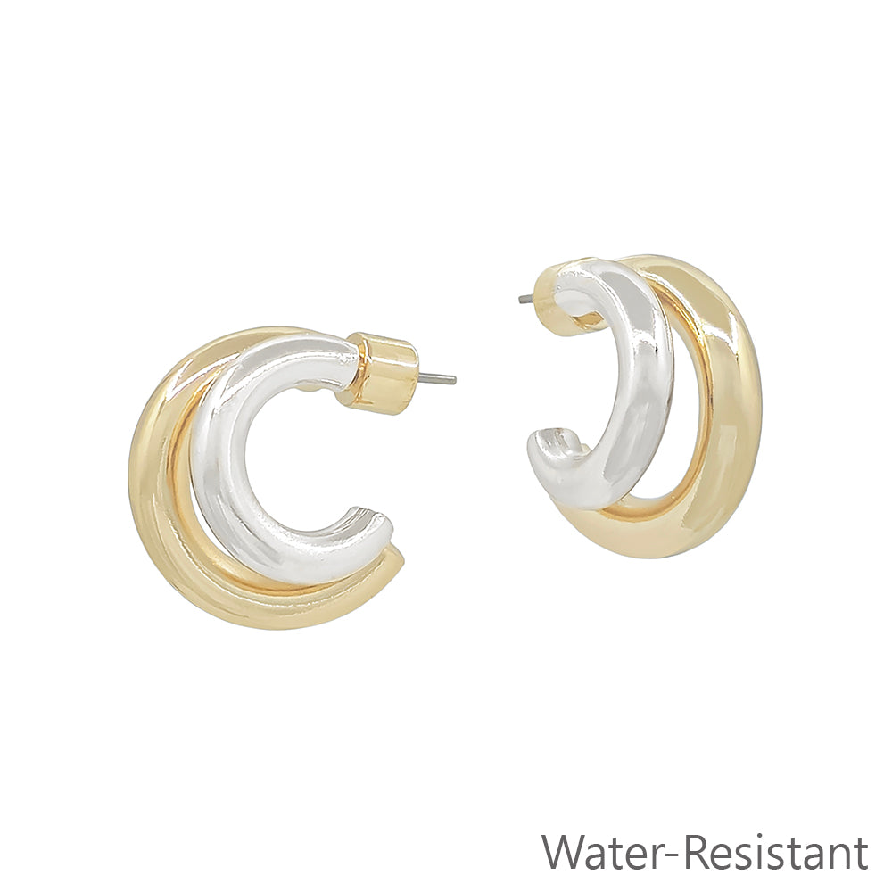 Gold and Silver Huggie Layered .5" Earring