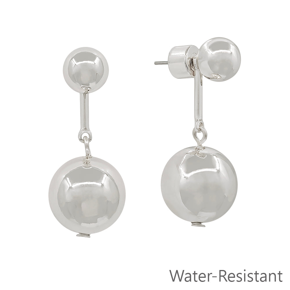Water Resistant Silver Bar with Silver 7MM Ball 1.5" Drop Earring
