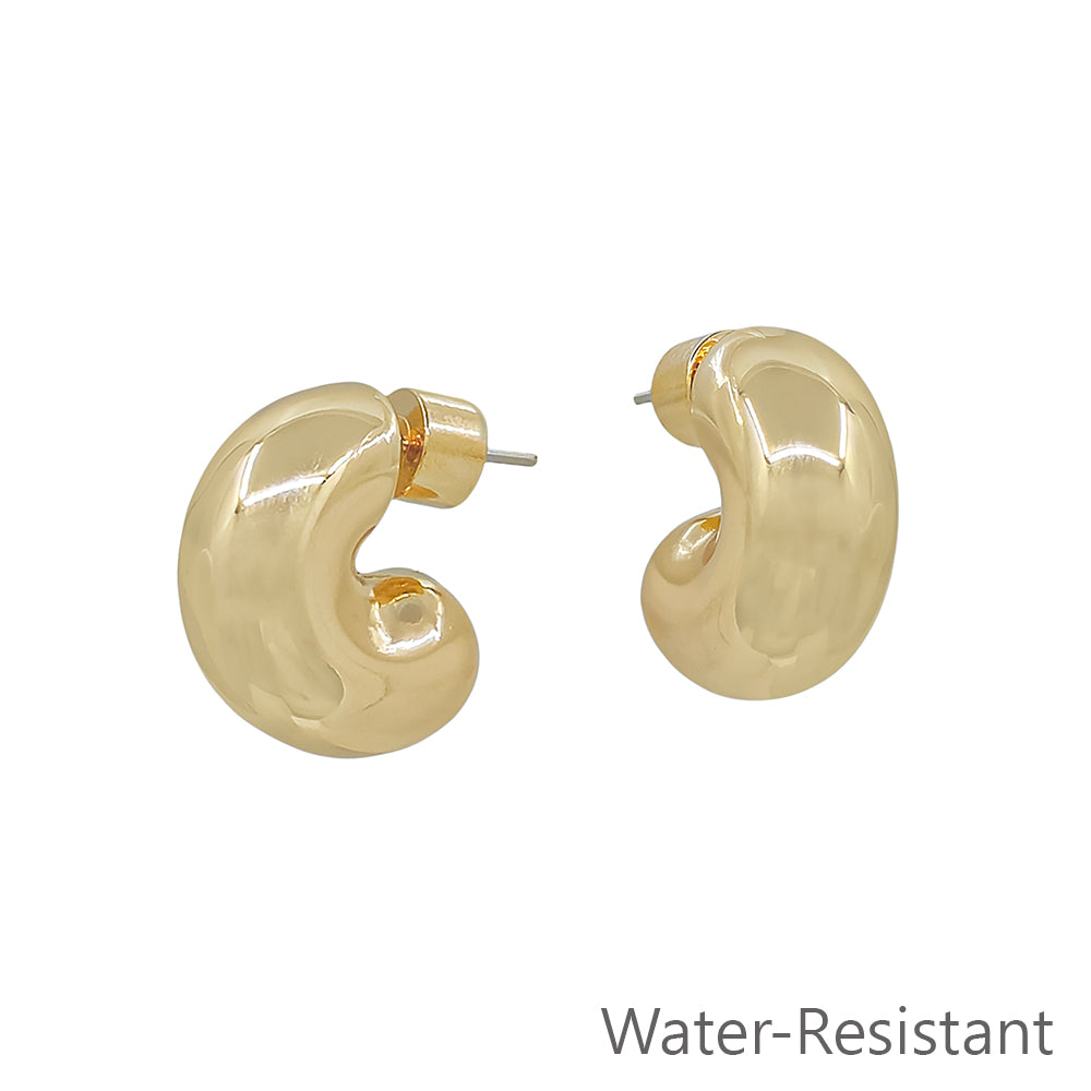 Water Resistant Gold Rounded Huggie .5" Hoop Earring