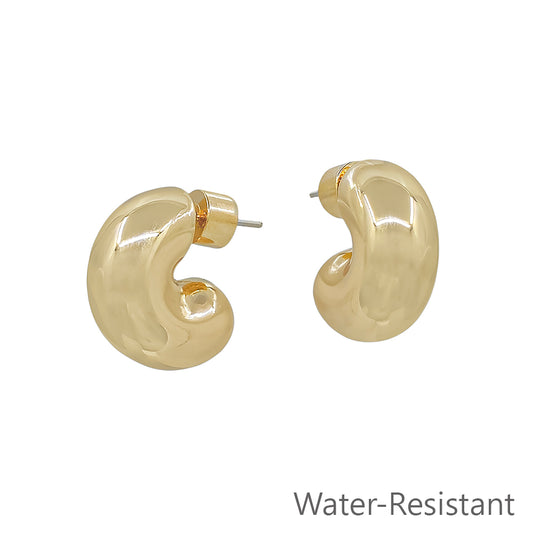 Water Resistant Gold Rounded Huggie .5" Hoop Earring