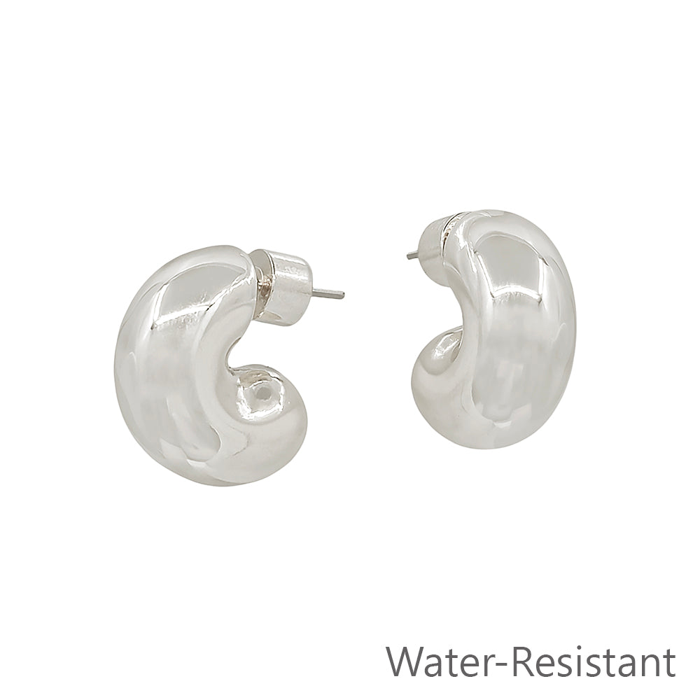 Water Resistant Silver Rounded Huggie .5" Hoop Earring