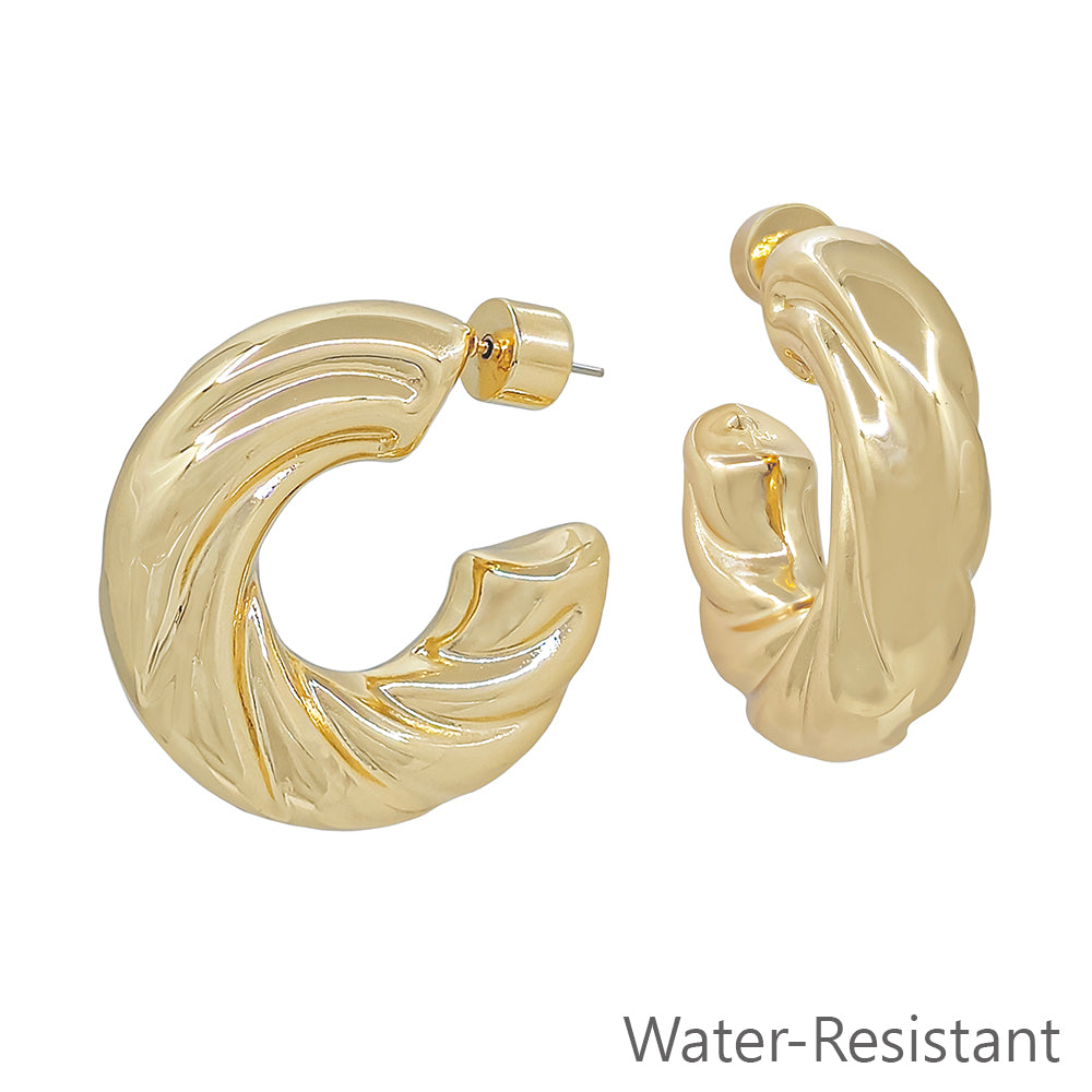 Water Resistant 1.25" Gold Thick Twisted Hoop Earring