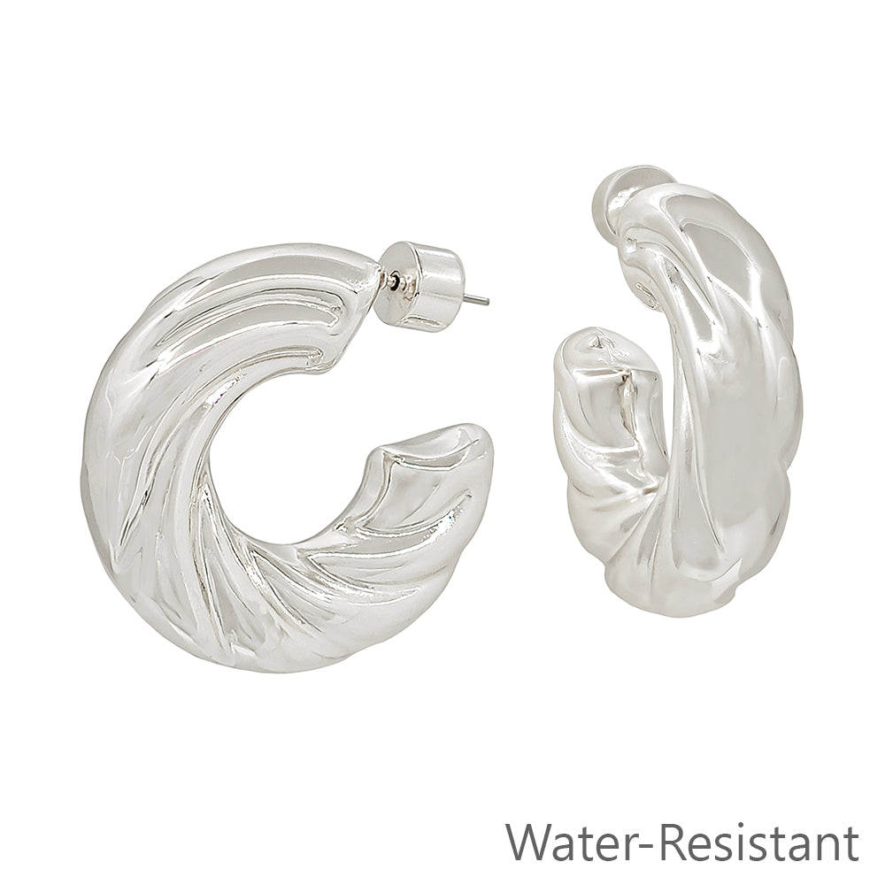 Water Resistant 1.25" Silver Thick Twisted Hoop Earring