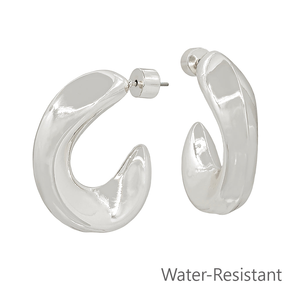 Water Resistant 1.25" Silver Rounded Hoop Earring