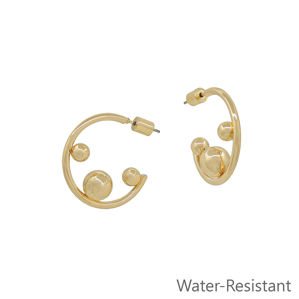 Water Resistant 1" Gold Metal Hoop with 3 Gold Balls