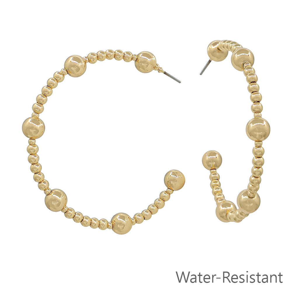 Water Resistant Gold Beaded with 6MM Gold Beaded 2" Hoop Earring